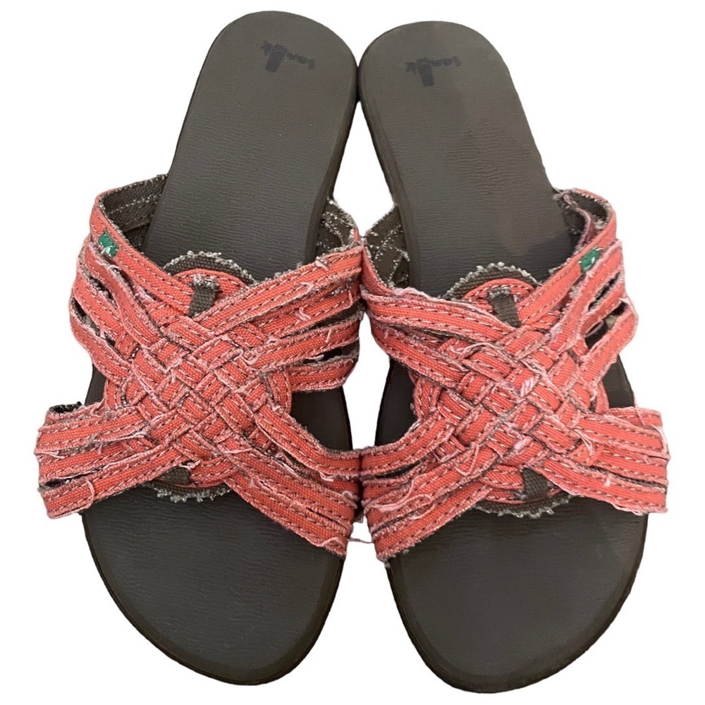 Sanuk Cush Thin Footbed Slide Sandal Yoga Size 9 Orange EUC Summer Vacation